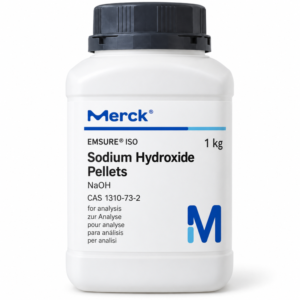 Sodium Hydroxide Pellets Merck EMSURE ISO 1 kg untuk analisis laboratorium